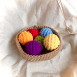Crocheted Rainbow Balls (6 pieces) with Basket