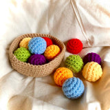 Crocheted Rainbow Balls (6 pieces) with Basket